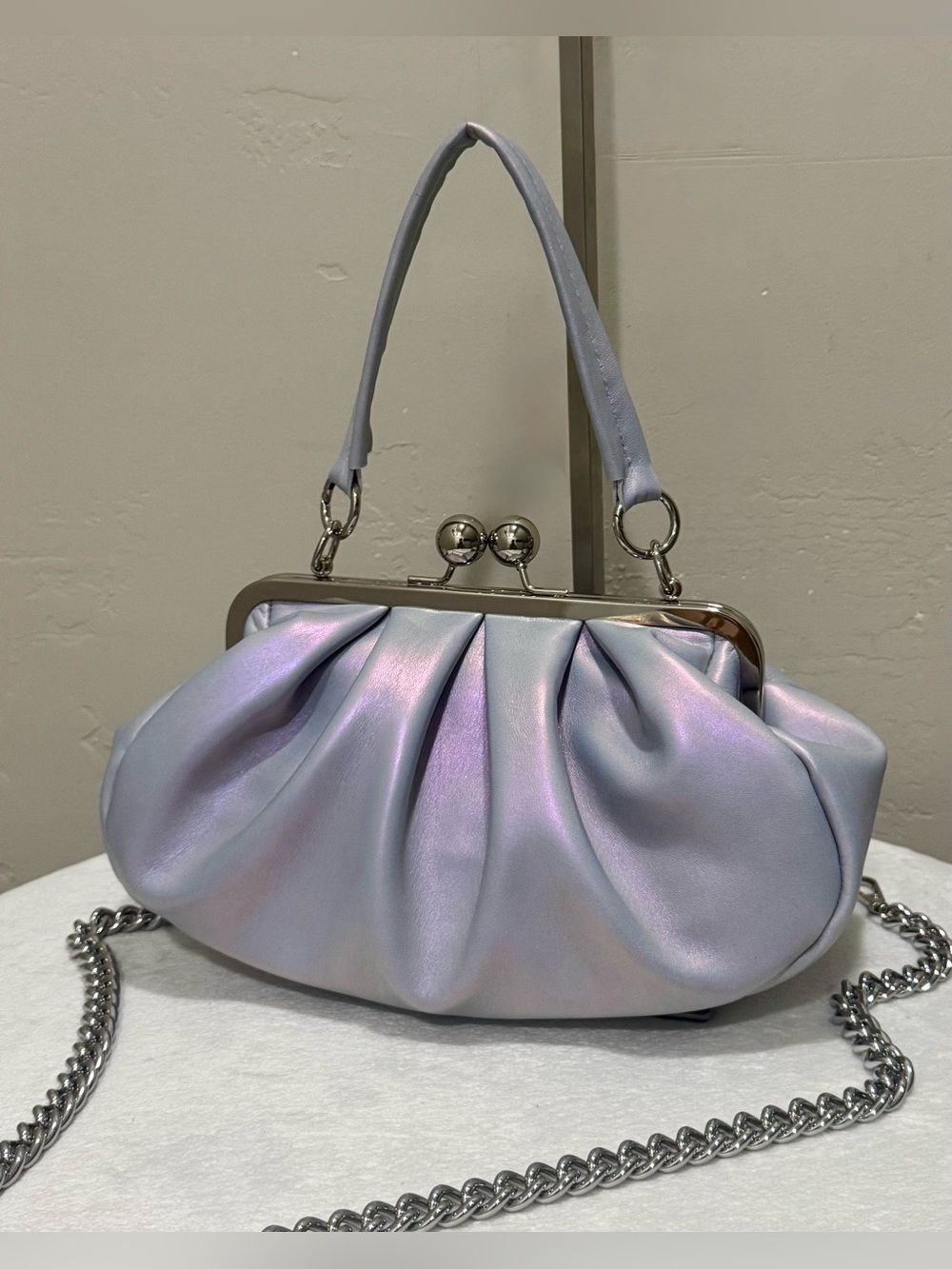 Stunning Purple Lambskin Handmade Kisslock Slouchy Bag/Clutch/Wristlet/Crossbody